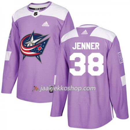 Miehille NHL Blue Jackets Pelipaita Boone Jenner 38 Adidas 2017-2018 Violetti Fights Cancer Practice Authentic